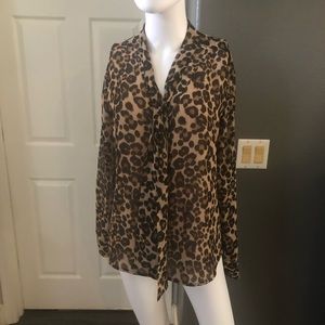 Tommy Hilfiger animal print blouse with tie neck , long sleeves .
